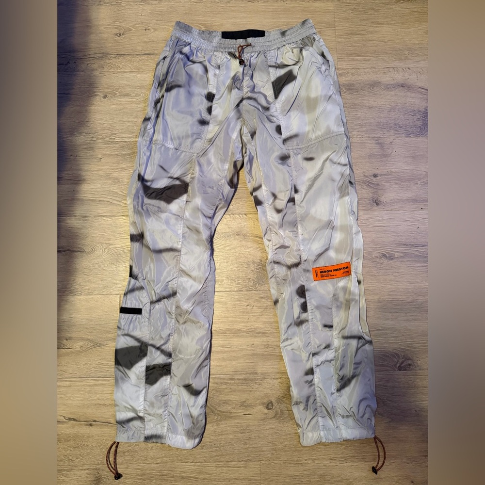 Heron Preston Gray White Reflective Cargo Pants with Orange Patch